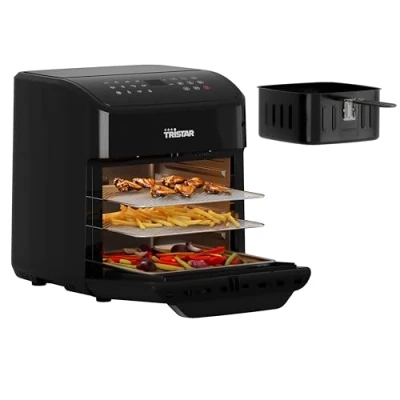Imagen de Tristar Mini horno y freidora de aire caliente, 2 en 1, sin BPA, 12 L, programas, ventana visualización, 1800 W, FR 9065