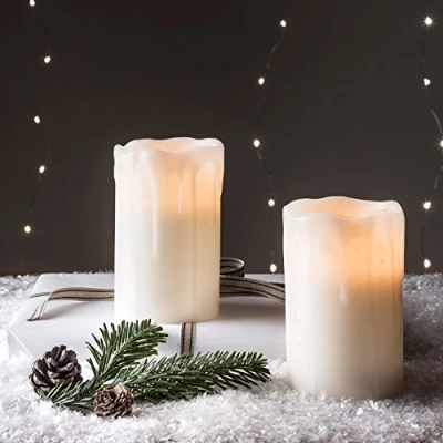 Imagen de Lights4fun Juego de 4 velas LED cera real con temporizador, funciona pilas