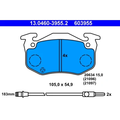 Imagen de ATE 13.0460 3955.2 Juego de pastillas freno con contacto avisador desgaste RENAULT: CLIO 1, Super 5 Hatchback, TWINGO 1