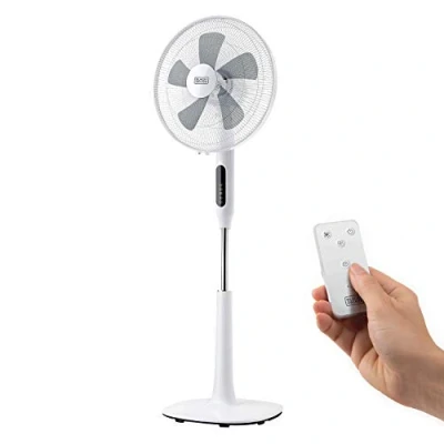 Imagen de Black+Decker BXEFP50E Ventilador de pie 110 115cm, 50W, 3 velocidades, oscilante, táctil, control remoto, temporizador 15h, modos, base redonda