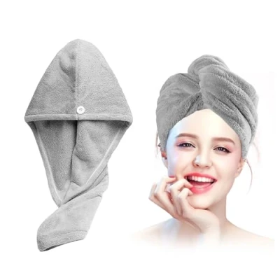 Imagen de Xkzhrr Toallas para Secar El Pelo, 2pcs Gorro de Pelo Seco Mujeres, Toalla Microfibra Anti frizz,Turbante Pelo,SúPer Absorbentes Secado RáPido (Gris)