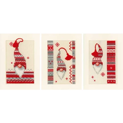 Imagen de Vervaco Kit de Punto Cruz con Tarjetas: Elfo navideño, Juego 3, Algodón, écru, 10,5 x 15 0,3 cm, 4