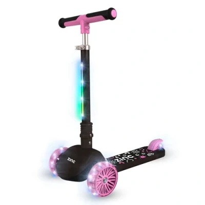 Imagen de Zinc T Motion Shine Patinete para niños a Partir de 3 años, Plegable Tres Ruedas y niñas con Cubierta luz LED, manubrio Ajustable, Controles inclinación dirección,
