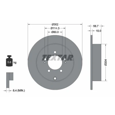 Imagen de TEXTAR PRO 92167003 Disco de freno 302 10 05/08 114,3 macizo revestido sin perno sujeción rueda, buje rueda
