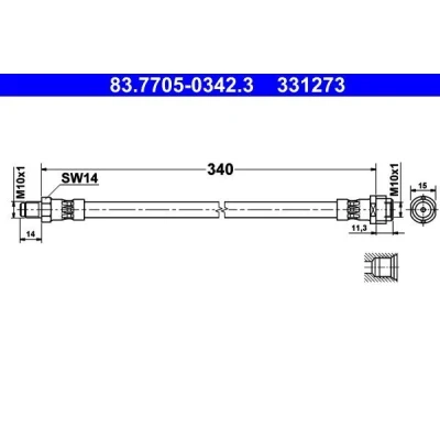 Imagen de ATE 83.7705 0342.3 Latiguillos de Freno 340 M10x1 MERCEDES BENZ: SL Cabrio
