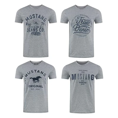 Imagen de Mustang Camiseta de Manga Corta para Hombre, Paquete 4 Unidades, con Estampado Frontal, Cuello Redondo, Regular, 100% algodón, Mezcla Colores (P20), L