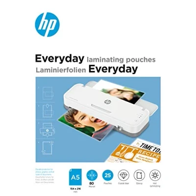 Imagen de HP Everyday 9155 Fundas para plastificar (25 unidades, A5, 80 micrones, brillantes), transparente