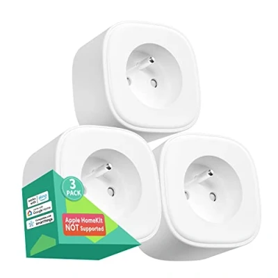 Imagen de Meross enchufe inteligente WiFi (tipo E), compatible con Alexa, Google Home y SmartThings, juego de 3 enchufes franceses programables control remoto