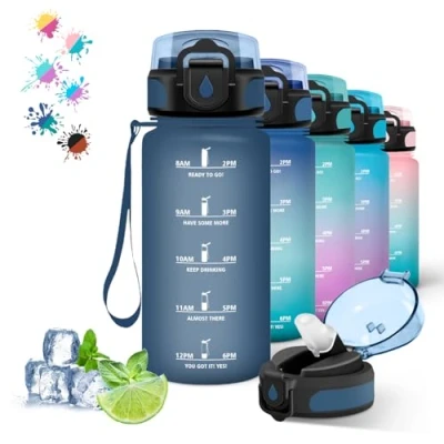 Imagen de Botella Agua, 500ml Agua Niños, Reutilizable a Prueba de Fugas, con Pajita, Botellas Niños Colegio, Cantimplora Infantil para la Escuela, Oficina, Viajar, Correr, Naviblue
