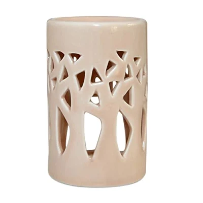 Imagen de Zen&#039;Arôme Quemador de Perfume, Cera aromática, difusor Aceite y Fragancia, portavelas, aromaterapia, cerámica con proyección luz, 11 cm Alto, Color Beige Bosque