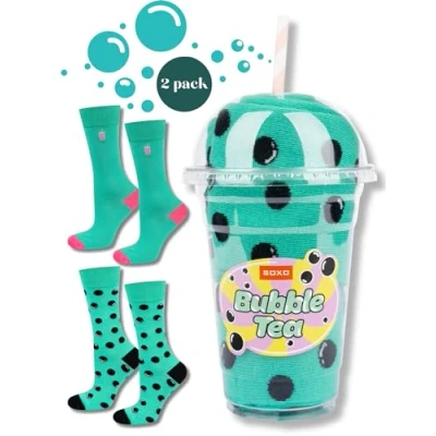 Imagen de soxo Bubble Tea Calcetines Mujer Divertidos Regalos Para Hombre Originales Regalo Colores Caja 35 40 Turquesa 2 Pares