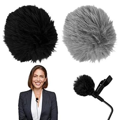 Imagen de 2 Pack Parabrisas para Micrófono, Lavalier Microphone Wind Muff, Outdoor Furry Lav Windscreen Windproof Screen, Micrófono de 1cm Diámetro al Aire Libre Interior Ambientes, Gris+Negro