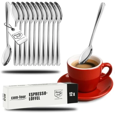 Imagen de COM FOUR® 12x cucharas de café espresso acero inoxidable elegante cubertería mesa con un diseño sencillo cucharillas postre (12 piezas cuchara 12cm)