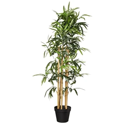 Imagen de Amazon Basics Planta de Bambú artificial con macetero plástico, 100 cm, Verde
