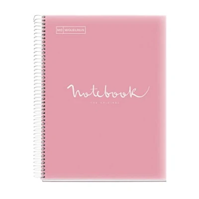 Imagen de Miquelrius Cuaderno A4 Notebook Emotions, 80 Hojas 90 g/m², Rayado Séyès, 1 Franja de Color, Espiral Microperforado, Tapa Polipropileno, 4 Taladros, Color Rosa