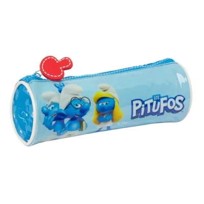 Imagen de Safta LOS Pitufos Estuche Redondo Escolar, Infantil, Niño, Ideal para Niños de 5 a 14 Años, Cómodo y Versátil, Calidad Resistencia, 20x7 cm, Color Celeste/Azul