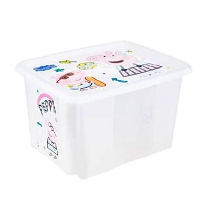 Imagen de keeeper Caja de almacenamiento con tapa Peppa Pig, Giratoria y apilable, Para niños, 30 L, Karolina, Natural Transparente