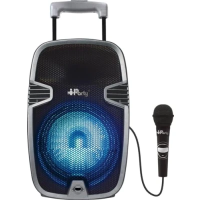 Imagen de Lexibook Iparty Altavoz Luminoso Bluetooth con Asa y Ruedas, Micrófono, Puertos USB, SD, TF, MMC Aux In, Entrada Instrumento, Mando a Distancia, Batería Recargable (Lexibook K8250), Gris