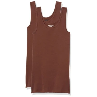Imagen de Amazon Essentials Camiseta ajustada sin mangas Mujer, Pack de 2, Marrón, L
