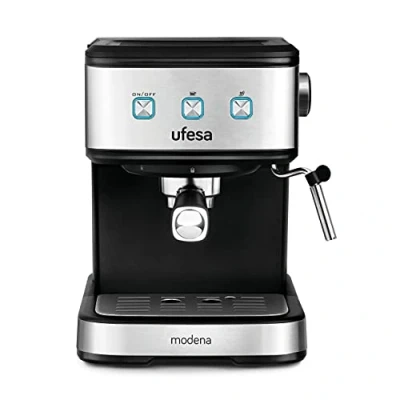 Imagen de Ufesa CE7242 Cafetera Expresso y Capuccino, Vaporizador Orientable, 20 Bares, 2 Modos: Café Molido o Monodosis, Depósito 1.5L, Función Calienta Tazas, 850W, Modena