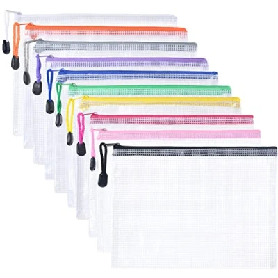 Imagen de Vicloon Bolsa de Archivo Cremallera,Bolsa Documentos Multicolor Malla Bolsas Cremallera Almacenamiento para Cosméticos Suministros Oficina Accesorios (A5,10PCS)