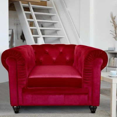 Imagen de Sofá Chester 1 plaza terciopelo rojo Menzzo
