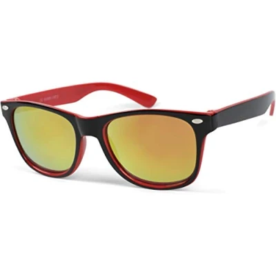 Imagen de styleBREAKER Gafas de sol Kids Nerd con montura plástico y lentes policarbonato, diseño clásico retro 09020056, color:Marco negro rojo/vidrio espejo naranja rojo