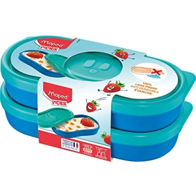Imagen de Maped Tuppers para Tentempiés Lote de 2 en Color Azul Colección Concept Kids Estructura Compacta con Capacidad 300 ml Diseño Estanco Combinar Apto Lavavajillas