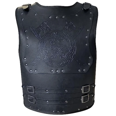 Imagen de HiiFeuer Viking Warrior Armadura de Piel Sintética, Caballero Retro, Medieval para LARP/Cosplay (Axe Negro)