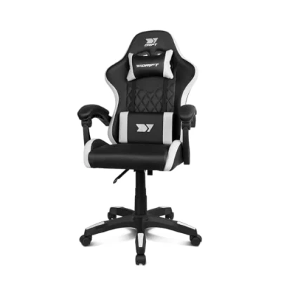 Imagen de DRIFT GAMING DR35 Silla Profesional, Polipiel, Reposabrazos Acolchados, Pistón Clase 3, Base Nylon Reforzada, Asiento basculante, Altura Regulable, Cojín Lumbar/Cervical, Color Negro/Blanco