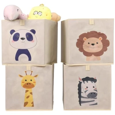 Imagen de Navaris Cajas Almacenaje Juguetes 4x Organizadoras compatible con Kallax Estanteria Caja y Organizador de Infantil 33 x cm Animales