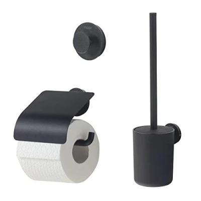 Imagen de Tiger Urban Juego de accesorios aseo Escobilla baño con soporte Portarrollos tapa Gancho toalla Negro