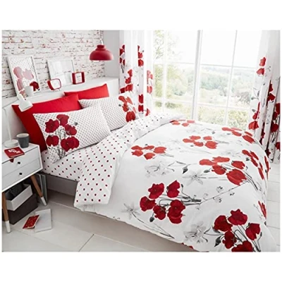 Imagen de GC GAVENO CAVAILIA Juego de Ropa Cama Reversible Lunares, Funda edredón Transpirable, diseño Flores, Color Rojo
