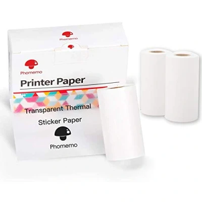 Imagen de Phomemo M02/M02Pro/M02S/M03/M03AS/M04S/M04AS Paper, Mini Papel para Impresora Adhesiva, Transparente Autoadhesivo de 53mmx3,5m, 3 Rollos