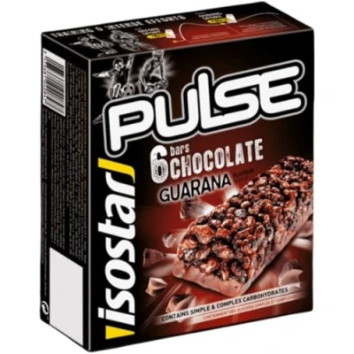 Imagen de Isostar Barritas Pulse, de chocolate con leche energéticas hidratos carbono utilización rápida y progresiva, guaraná alto contenido en vitaminas, 6x23g