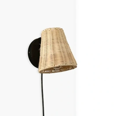 Imagen de B·LED BARCELONA LED BarcelonaLED Aplique de Pared Pantalla Orientable Cesta Bambú Mimbre con Cable Enchufe e Interruptor Portalampara E27 para Salón Mesita Noche Cabecero