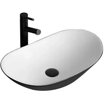 Imagen de Rea Lavabo sobre Encimera Royal White Negro de baño 625 x 360 150 mm Cerámica (Blanco/Negro)