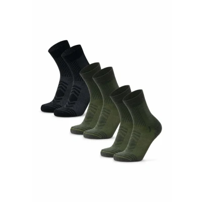 Imagen de DANISH ENDURANCE Calcetines Antiampollas Senderismo de Lana Merino Ligeros, Unisex, 3 Pack, Multicolor (1x Negro, 2x Verde Oliva), 39 42