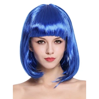Imagen de WIG ME UP 0073 3 PC3 Peluca Mujer Carnaval Halloween Disco Party Corto Longbob Bob Flequillo Azul