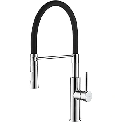 Imagen de Ibergrif, Grifo de Cocina Profesional con Ducha Mano y Caño Flexible, Griferia para Fregadero Monomando Extensible, Negro, Plata