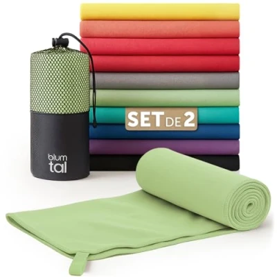 Imagen de Blumtal Toalla Microfibra 180x90 cm + 80x40 Toallas Gimnasio de Secado rápido Gym Hombre Deporte Verde
