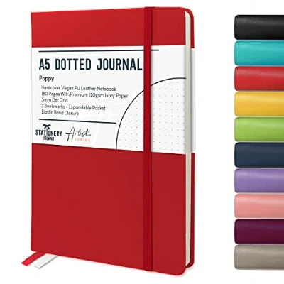 Imagen de Stationery Island Cuaderno Punteado A5 Notebook Rojo Amapola Libreta Bullet Dotted Journal Puntos de Tapa Dura Con 180 Páginas 120gsm Papel para Notas, Planificación, Estudio, Viajes, Diario