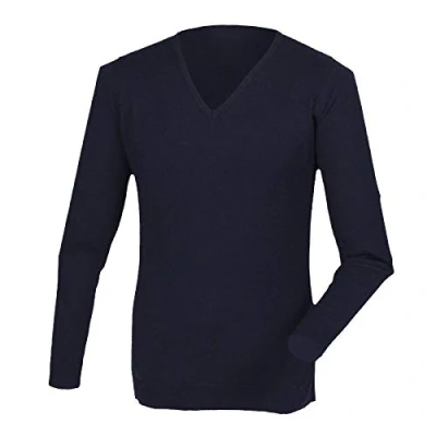 Imagen de Henbury Jersey / Sweater cuello pico acrilico tacto cachemira hombre caballero (Grande (L)/Azul marino)
