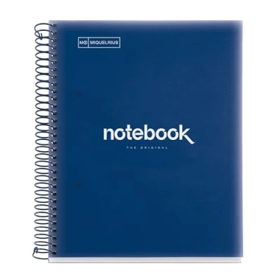 Imagen de Miquelrius Cuaderno A5 Notebook Emotions, 120 Hojas 90 g/m², Cuadrícula 5 x mm, Franjas de Colores, Espiral Microperforado, Tapa Polipropileno, 2 Taladros, Color Azul Marino
