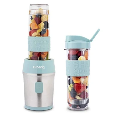 Imagen de H.Koenig Mini Batidora Smoothie maker Compacto 570mL SMOO16 Sin BPA Potente 300W, de 2 Botellas Portátiles, 4 Cuchillas Acero Inoxidable, azul pastel