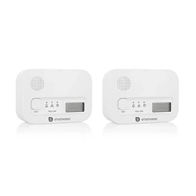 Imagen de Smartwares FGA 13041 Detectores de monóxido Carbono Juego 2 Sensor 10 años Batería 3 con Pantalla y botón Prueba Blanco