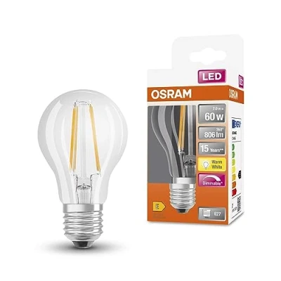 Imagen de OSRAM LED Superstar Classic A60 lámpara Dimmable para base E27, forma de pera, fil, 806 lúmenes, blanco cálido (2700k), reemplazo bombillas 60W convencionales, 1 paquete