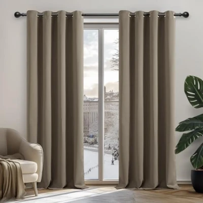 Imagen de Deconovo Cortinas Dormitorio, Opacas, Termicas Aislantes Frio y Calor, para Salon 2 Piezas 132x183cm Caqui