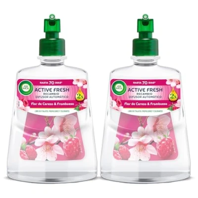 Imagen de Air Wick Active Fresh Spray Automatico Sin Aerosol Ambientador para casa con aroma a Flor de Cerezo &amp; Frambuesa Pack 2 Recambios (228mlx2)