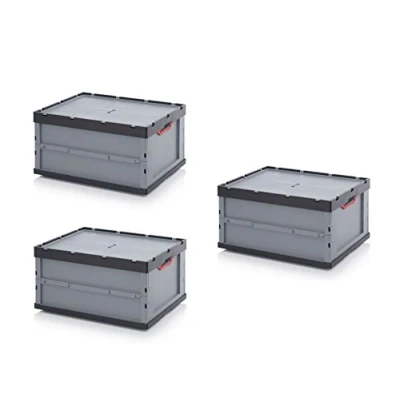 Imagen de 3x Profi Faltbox 80 x 60 44 mit Deckel inkl. gratis Zollstock * große Auer Klappbox